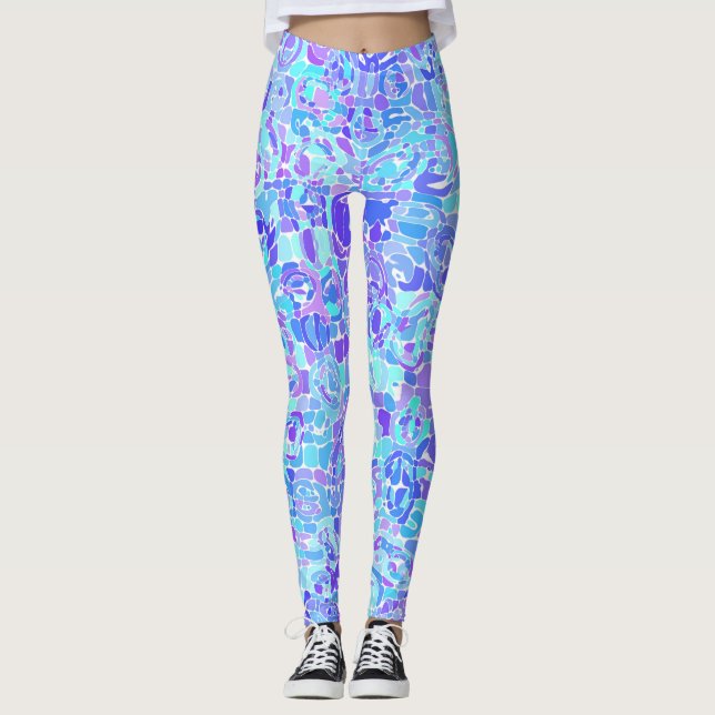 Groovy Boho Funky Quirky Abstract Blob Mosaic Leggings (Front)