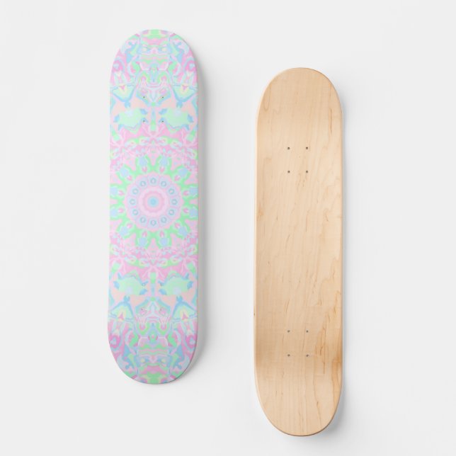 Groovy Boho Hippie Colourful Funky Pastel Mandala Skateboard (Front)