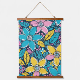 Groovy Boho Large Flowers Colorful Hanging Tapestry