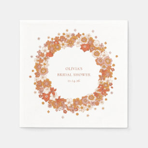 Groovy Boho Orange Floral Bridal Shower Custom Napkin