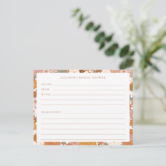 Groovy Boho Orange Wildflower Shower Recipe Card (Standing Front)