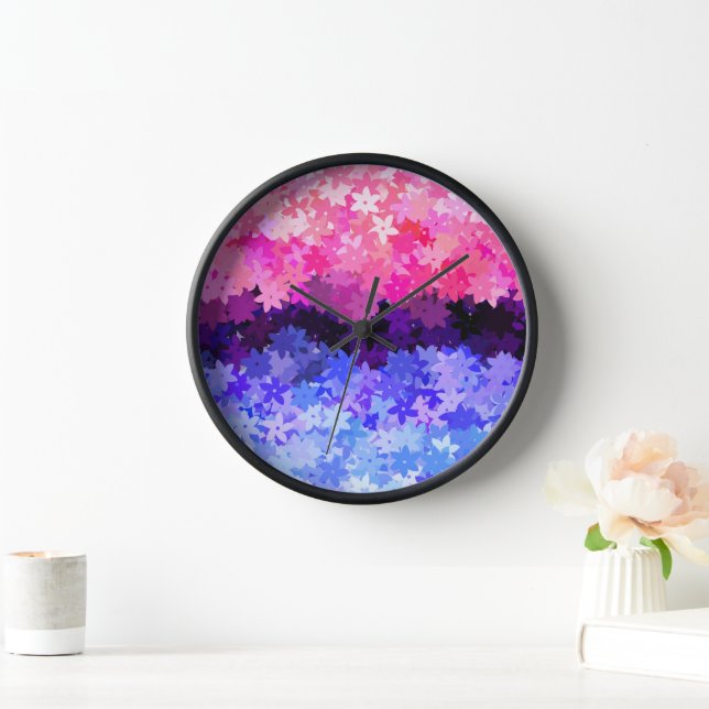 Groovy Boho Quirky Retro Floral Omnisexual Pride Clock (Home)