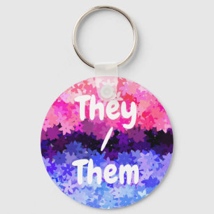 Groovy Boho Quirky Retro Floral Omnisexual Pride Key Ring