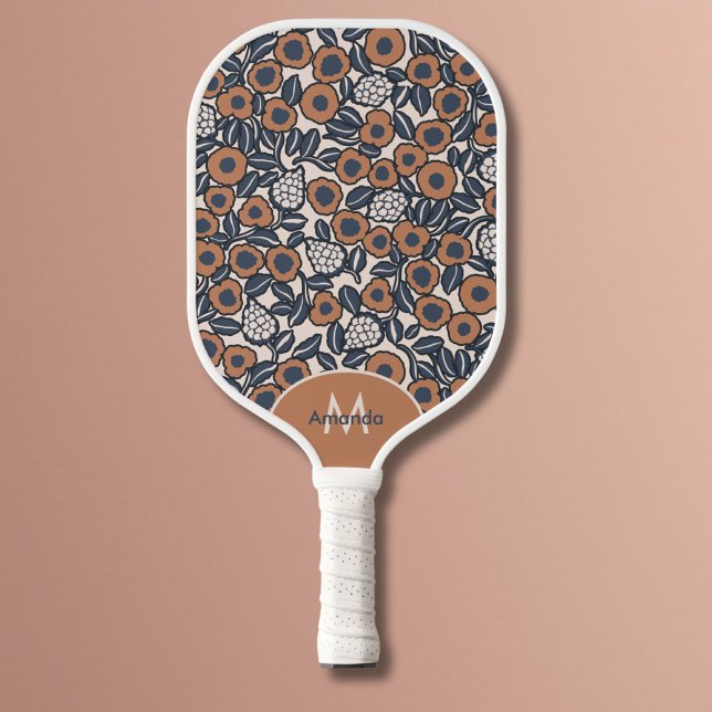 Groovy Boho Retro Floral Hippie Modern Monogram Pickleball Paddle (Creator Uploaded)