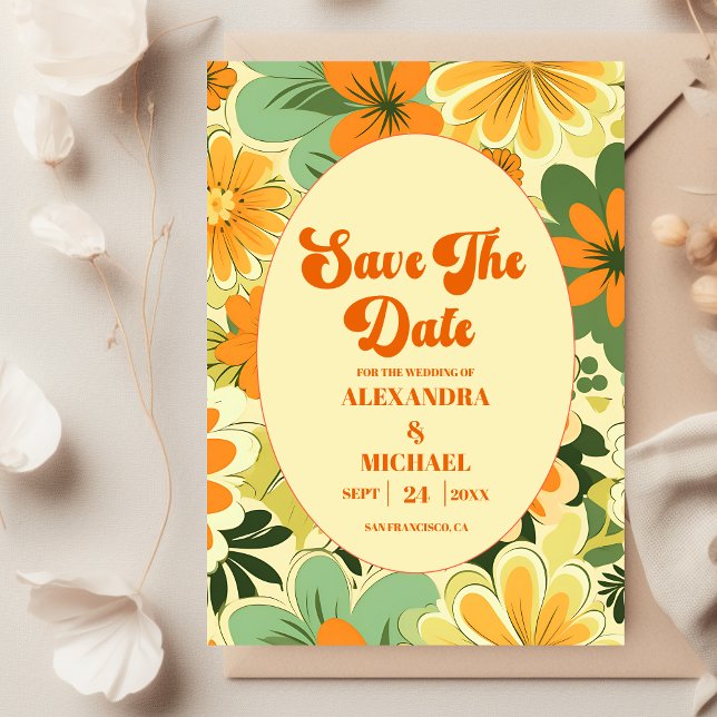 Groovy Boho Retro  Floral Wedding Save The Date (Creator Uploaded)