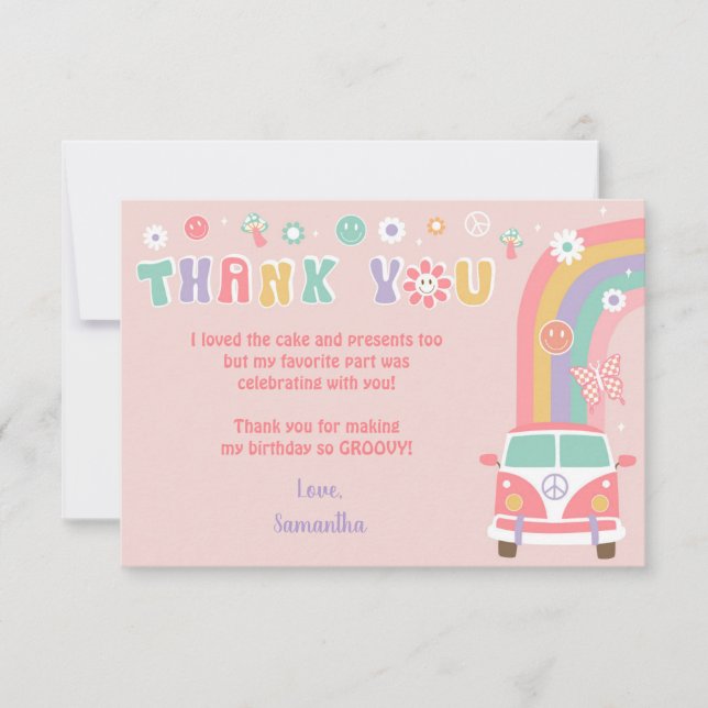 Groovy Boho Retro Hippie Thank You Notes Cards (Front)