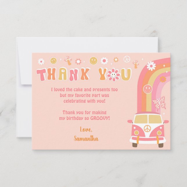 Groovy Boho Retro Hippie Thank You Notes Cards (Front)