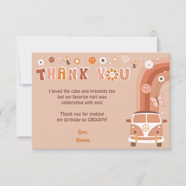 Groovy Boho Retro Hippie Thank You Notes Cards (Front)