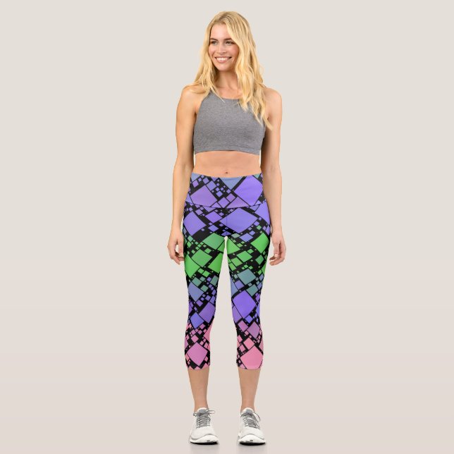 Groovy Boho Retro Mod Geometric Trigender Pride Capri Leggings (Front)