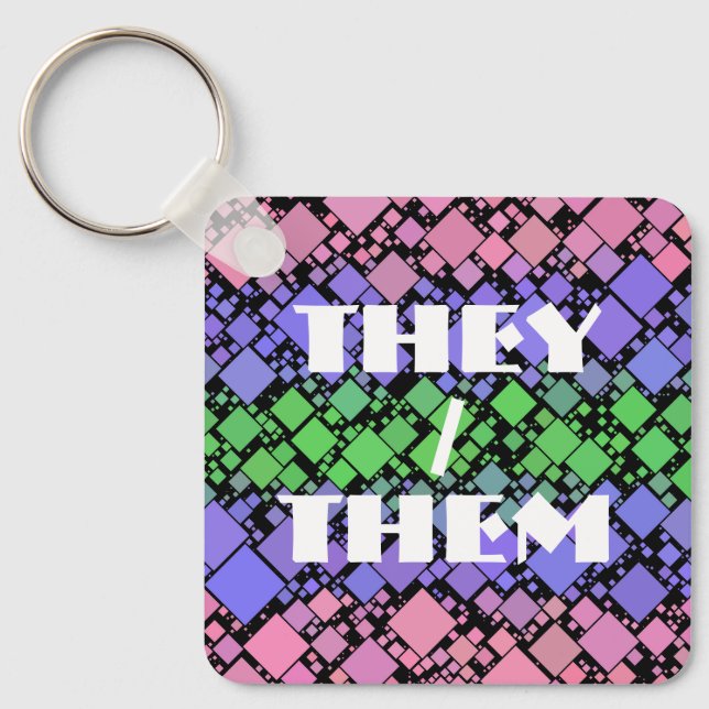 Groovy Boho Retro Mod Geometric Trigender Pride Key Ring (Front)