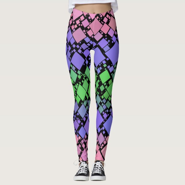 Groovy Boho Retro Mod Geometric Trigender Pride Leggings (Front)