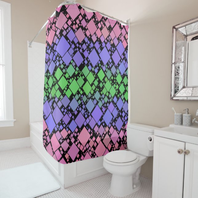 Groovy Boho Retro Mod Geometric Trigender Pride Shower Curtain (In Situ)