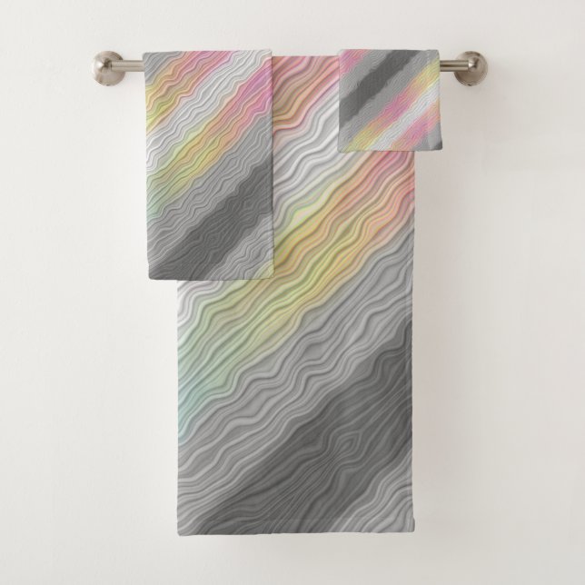 Groovy Boho Trippy Abstract Demifluid Pride Flag Bath Towel Set (Insitu)