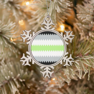 Groovy Boho ZigZag Abstract Agender Pride Flag Snowflake Pewter Christmas Ornament