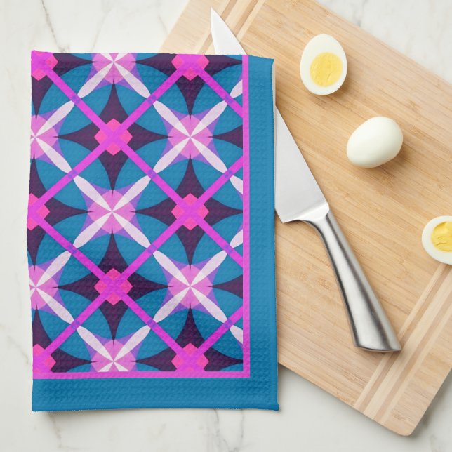 Groovy Bold Colours Geometric Diamond Pattern Tea Towel (Quarter Fold)