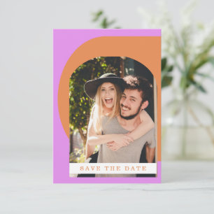 Groovy Bold Fun Typography Pink Orange Photo Save The Date