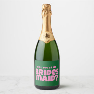 Groovy Bold green Pink Red Bridesmaid Proposal Sparkling Wine Label