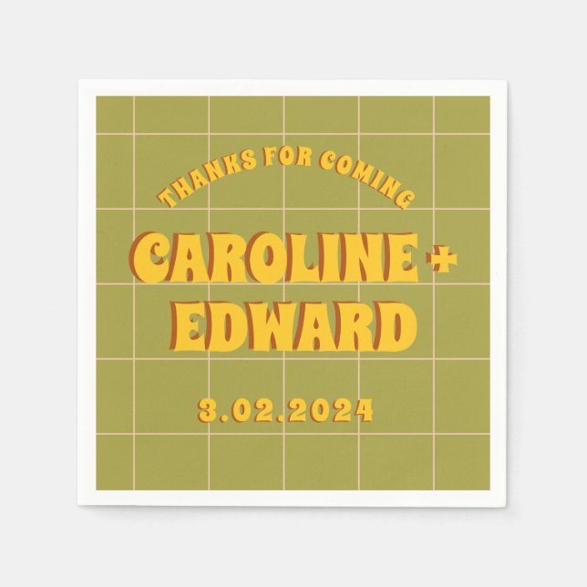 Groovy Bold Green Yellow Red Funky  Napkin (Front)