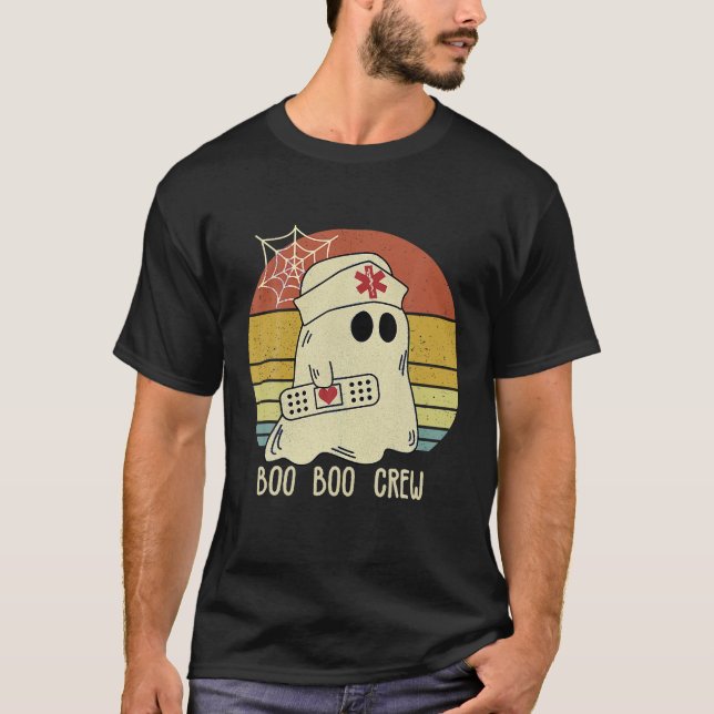 Groovy Boo Boo Crew Nurse Scrub Funny Ghost T-Shirt (Front)