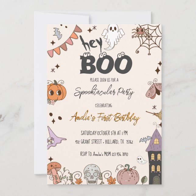 Groovy Boo! Spooktacular Halloween Birthday Party Invitation (Front)