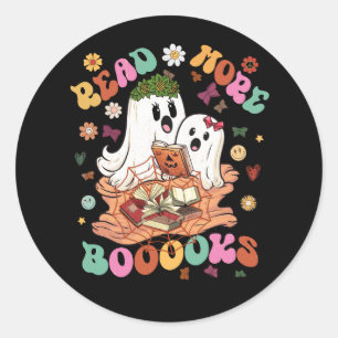Groovy Booooks Ghost Read More Books Funny Teacher Classic Round Sticker