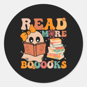 Groovy Booooks Ghost Read More Books Funny Teacher Classic Round Sticker