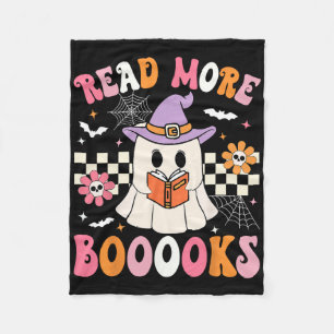 Groovy Booooks Ghost Read More Books Funny Teacher Fleece Blanket