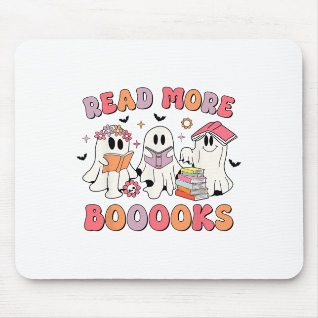 Groovy Booooks Ghost Read More Books Funny Teacher Mouse Pad (Front)