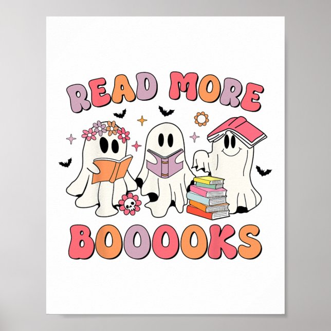 Groovy Booooks Ghost Read More Books Funny Teacher Poster (Front)