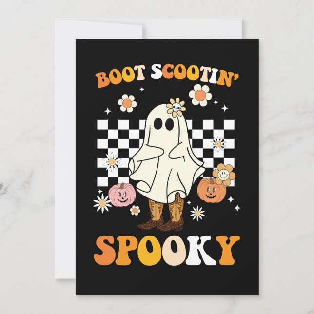 Groovy Boot Scootin Spooky Ghost Halloween Retro Invitation (Front)