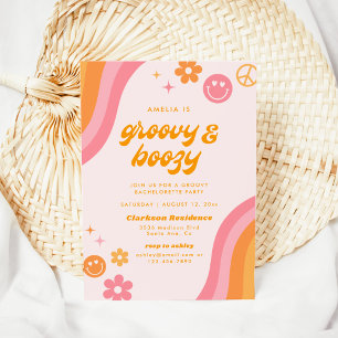 Groovy & Boozy Pink & Orange Bachelorette Party Invitation