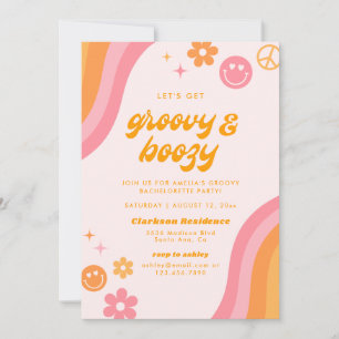 Groovy & Boozy Pink & Orange Bachelorette Party Invitation