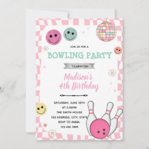 Groovy bowling party invitation