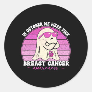 Groovy Breast Cancer Awareness We Wear Pink Ribbon Classic Round Sticker