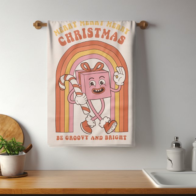 Groovy & Bright Christmas Merry Funny Retro Hippie Tea Towel (Creator Uploaded)
