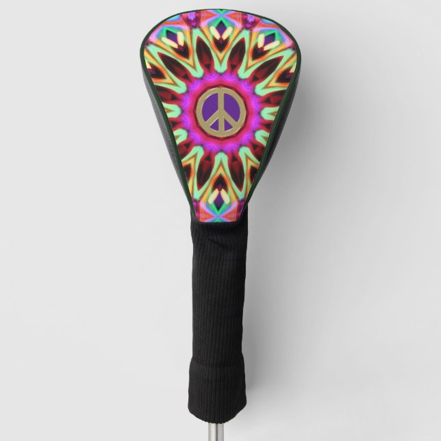 Groovy Brights Hippy Peace Sign Cushion Golf Head Cover (Front)