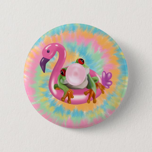 Groovy Bubblegum Blowing Tree Frog Tie Dye  6 Cm Round Badge (Front)
