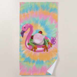 Groovy Bubblegum Blowing Tree Frog Tie Dye Beach Towel