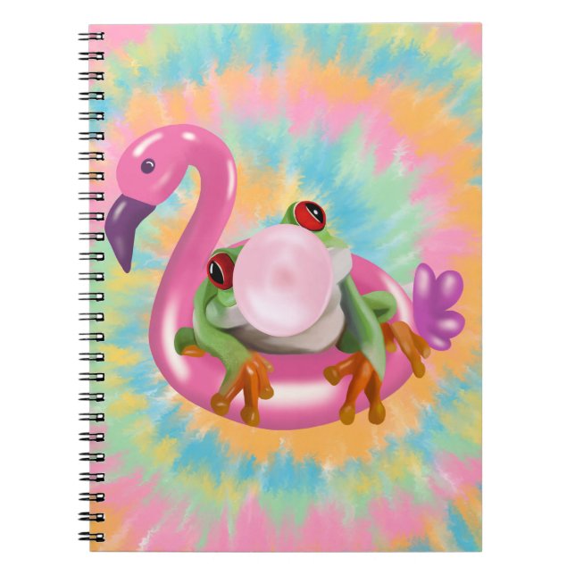 Groovy Bubblegum Blowing Tree Frog Tie Dye  Notebook (Front)