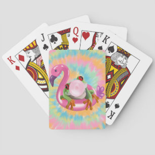 Groovy Bubblegum Blowing Tree Frog Tie Dye Playing Cards