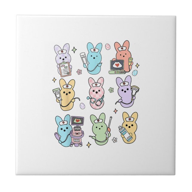 Groovy Bunnies Candy Ultrasound Tech Easter Sonogr Ceramic Tile (Front)