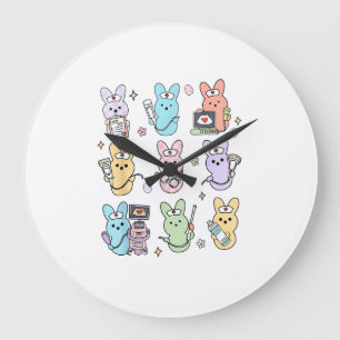 Groovy Bunnies Candy Ultrasound Tech Easter Sonogr Large Clock