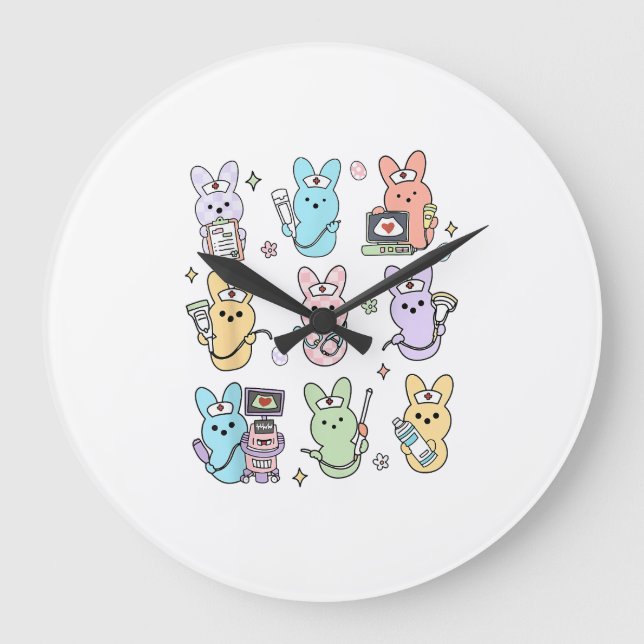 Groovy Bunnies Candy Ultrasound Tech Easter Sonogr Large Clock (Front)