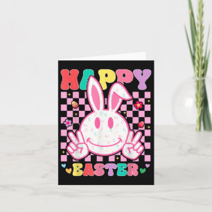 Groovy Bunny Smile Face Happy Easter Day Men Kids Card
