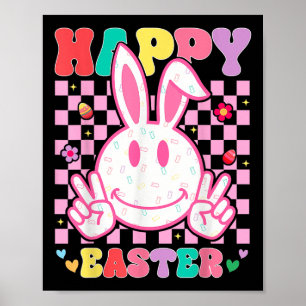 Groovy Bunny Smile Face Happy Easter Day Men Kids  Poster