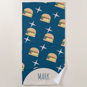 Groovy Burger Blue Name Beach Towel