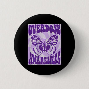 Groovy Butterfly Overdose Awareness Purple Ribbon  6 Cm Round Badge