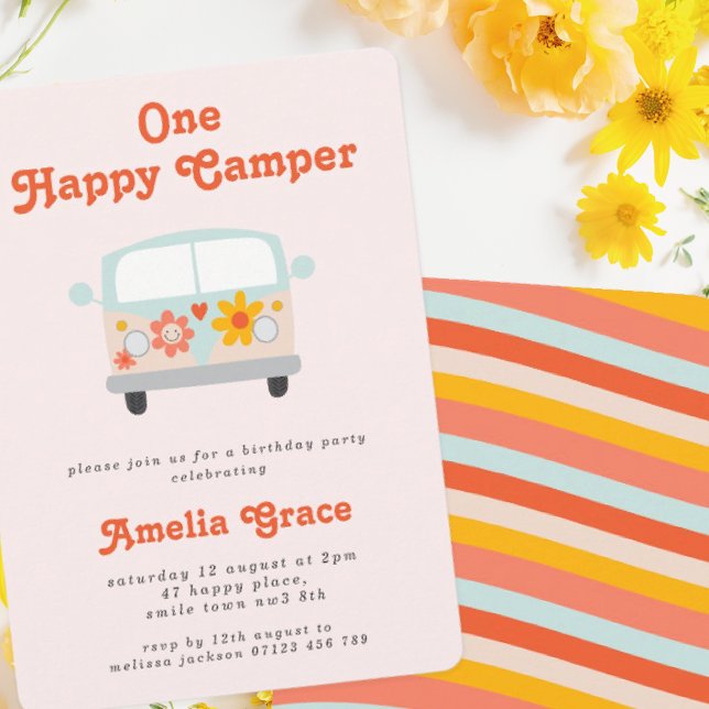 Groovy Camper Van Girls 1st Birthday Invitation (Creator Uploaded)