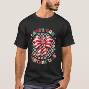 Groovy Candy Cane Christmas Xmas Bow Coquette Girl T-Shirt