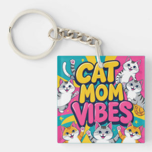 Groovy Cat Mum Vibes Key Ring